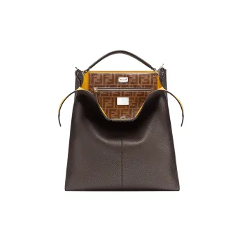 FENDI Peekaboo Fabric With Leather Briefcase Shoulder Bag Handbag Men's Brown