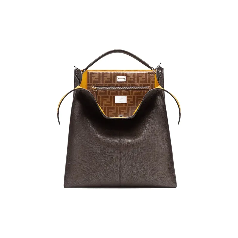 FENDI Peekaboo Fabric With Leather Briefcase Shoulder Bag Handbag Men's Brown-0