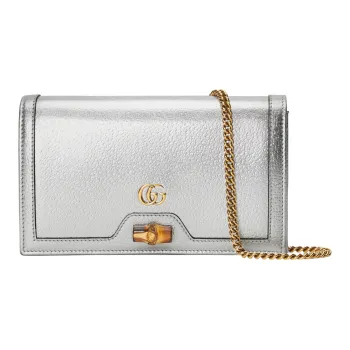GUCCI Diana Leather Shoulder Bag Crossbody Bag Mini Women's Silver