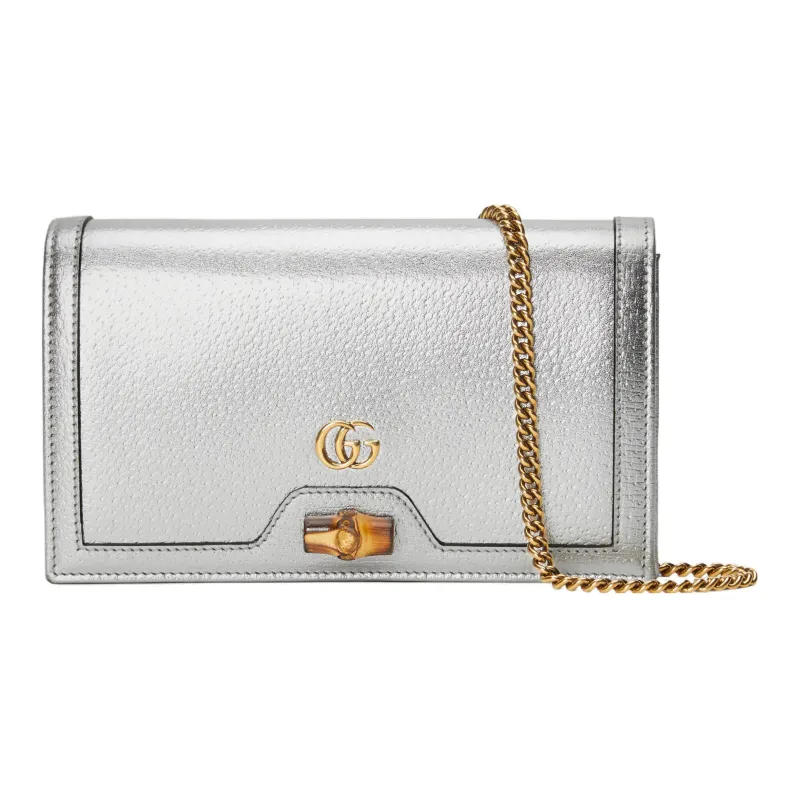 GUCCI Diana Leather Shoulder Bag Crossbody Bag Mini Women's Silver-0