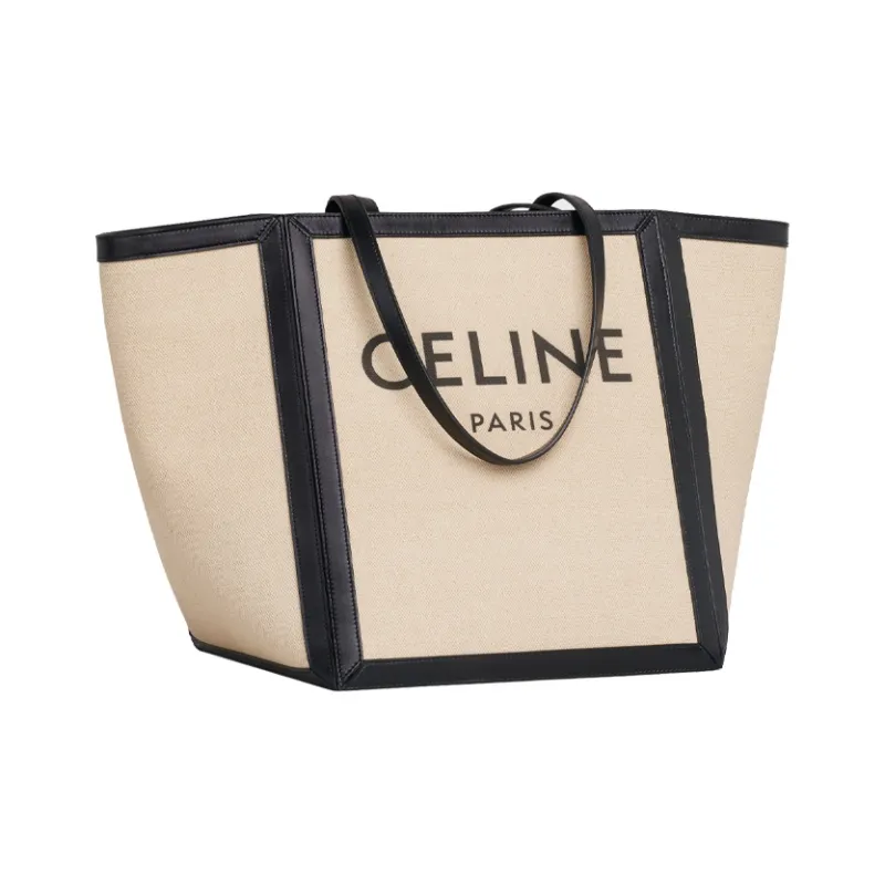CELINE Fabric With Cow Leather Tote Bag, Shopping Bag, Shoulder Bag, Handbag Regular Women's Grass White/Black-1
