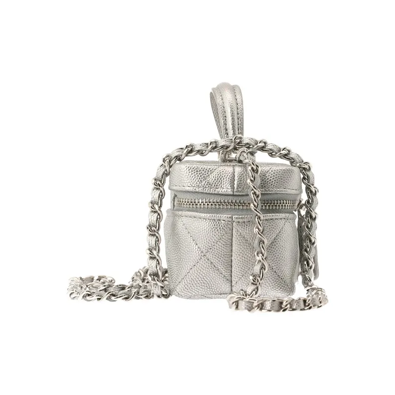 CHANEL Litchi Grain Cow Leather Box Bag, Handbag, Shoulder Bag, Crossbody Bag Trumpets Women's Silver-2