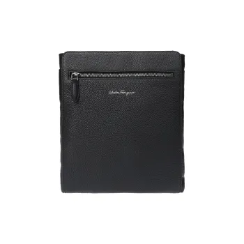 FERRAGAMO Cow Leather Shoulder Bag Men's Black