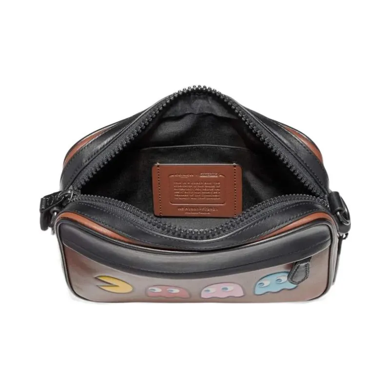COACH Pac-Man Collaboration Graham Calfskin Shoulder Bag Crossbody Bag Large Size Men's Brown & Black-2