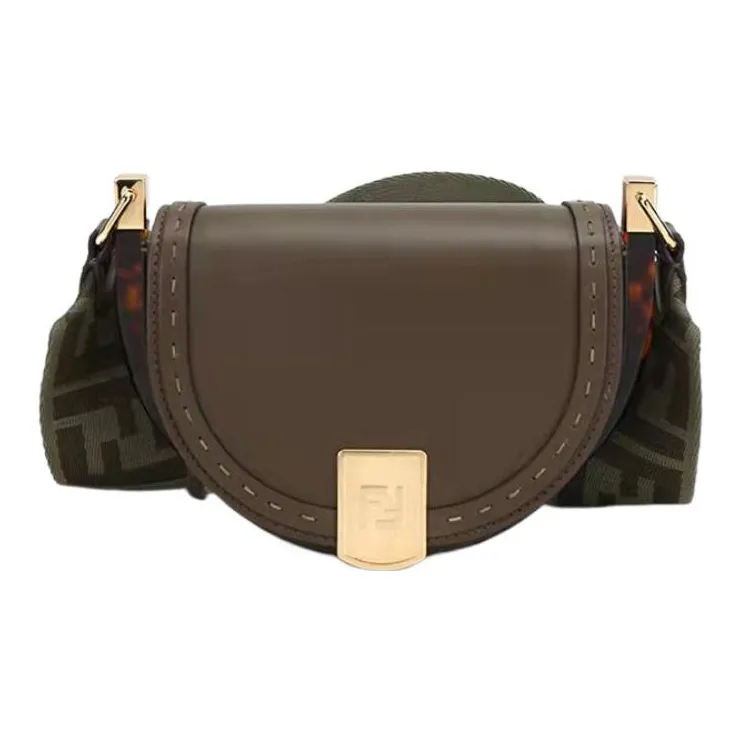FENDI Leather Crescent Bag, Saddle Bag, Shoulder Bag, Crossbody Bag Women's Dark Green-0