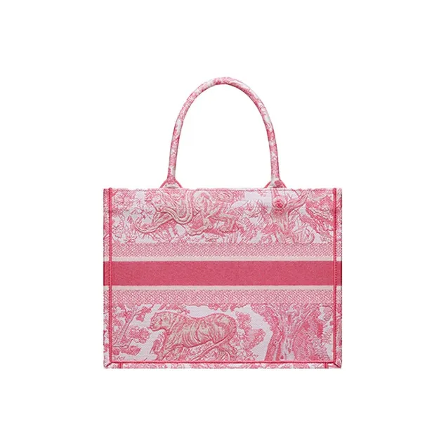 DIOR BookTote Fabric Tote Bag Shopping Bag Handbag Medium Size Women's Pink Peony-2