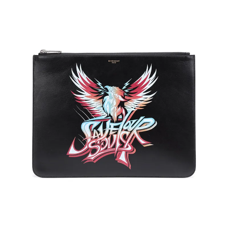 GIVENCHY Cow Leather Clutch Large Size Men's Black-0