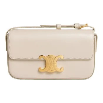 CELINE Triumph Gate Triomphe Shiny Cow Leather Shoulder Bag Crossbody Bag Women's Ivory White