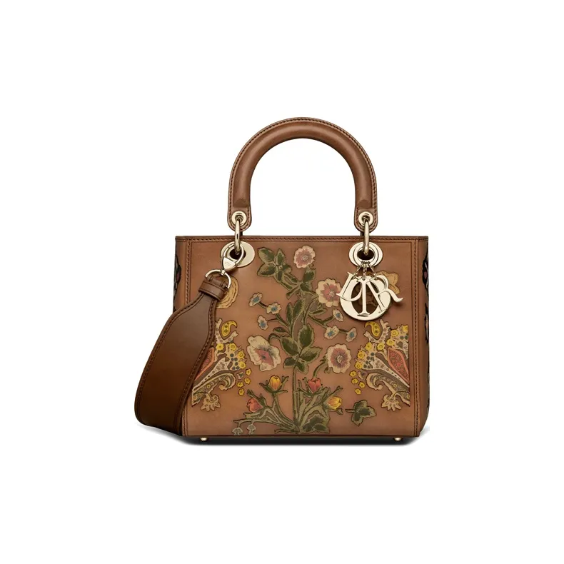 DIOR Lady Dior Cow Leather Handbag Lady Dior Bag Trumpets Women's Brown-0