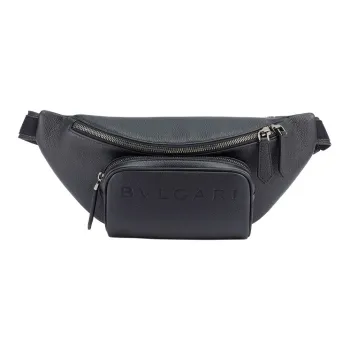BVLGARI Grain Calfskin/Nylon Fanny Pack Small Size Men's Black