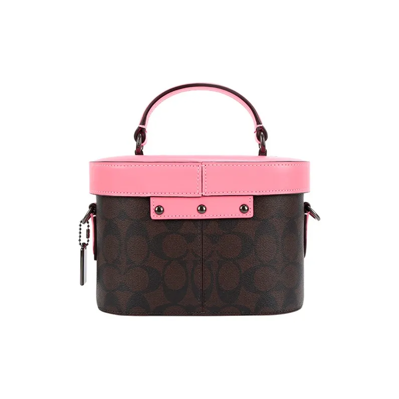 COACH Kay Leather Box Bag Crossbody Bags Shoulder Bags Small Size Women's Cherry Blossom Pink & Dark Brown Monogram-3