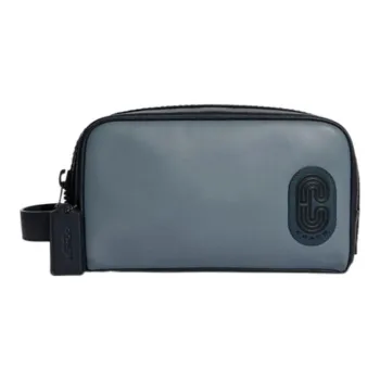 COACH Travel Kit Smooth Finish Calfskin Clutch Small Size Men's Bronze Hardware Gray & Sky Blue