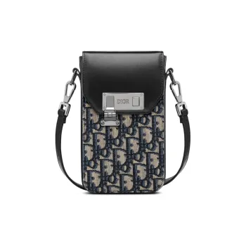 DIOR Cow Leather One Shoulder Crossbody Cell Phone Pouch Men's Beige/Black