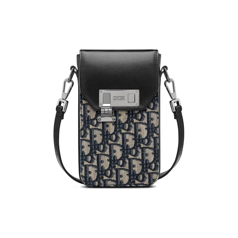 DIOR Cow Leather One Shoulder Crossbody Cell Phone Pouch Men's Beige/Black-0