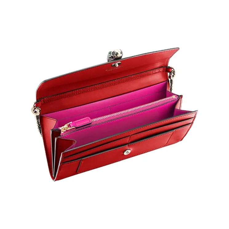 BVLGARI Cow Leather Wallet Women's Rogue Red-3