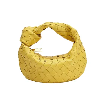 Bottega Veneta Leather Hobo Bag Clutch Handbag Women's Cress Yellow