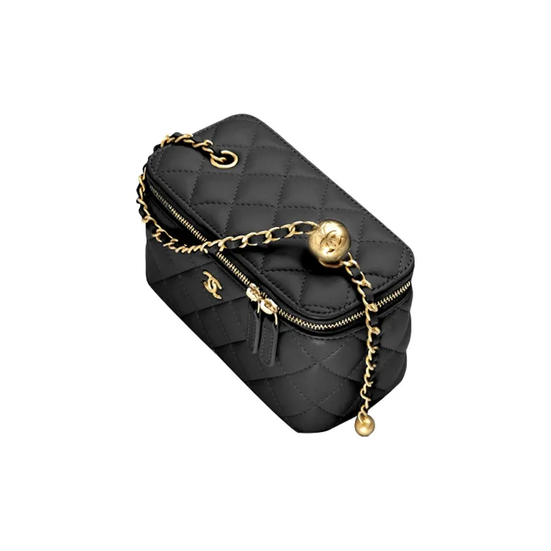 CHANEL Little Golden Ball Sheepskin Clutch, Long Box Bag, Shoulder Bag, Crossbody Bag, Includes Mirror Women's Black-1