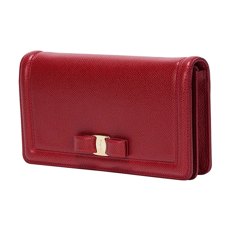 FERRAGAMO Vara Cow Leather Bowknot Bag, Chain Bag, Crossbody Bag, Shoulder Bag Women's Red-1