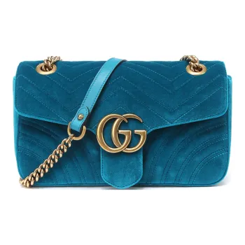 GUCCI GG Marmont Velvet Chain Shoulder Bag Crossbody Bag Small Size Women's Lake Blue Color