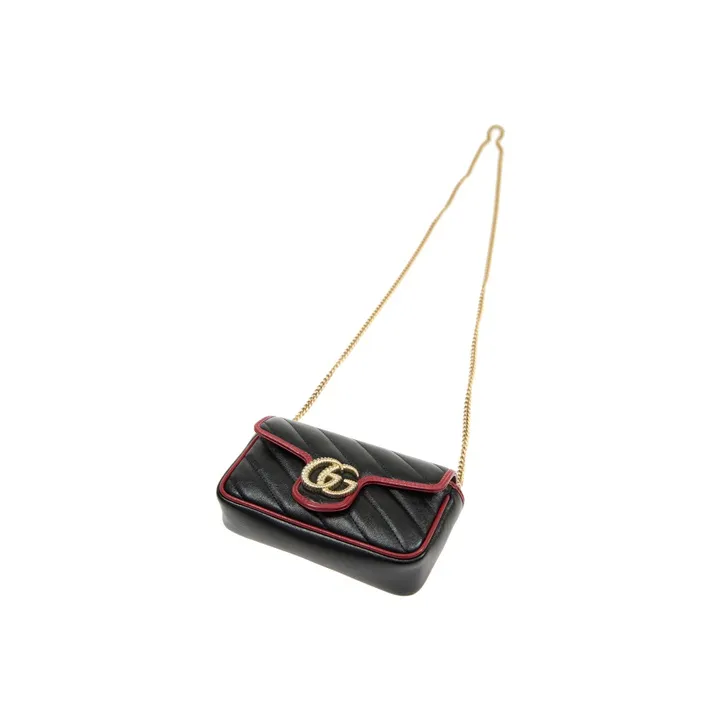GUCCI Marmont Sheepskin Shoulder Bag Crossbody Bag Extra Mini Women's Black/Red-3
