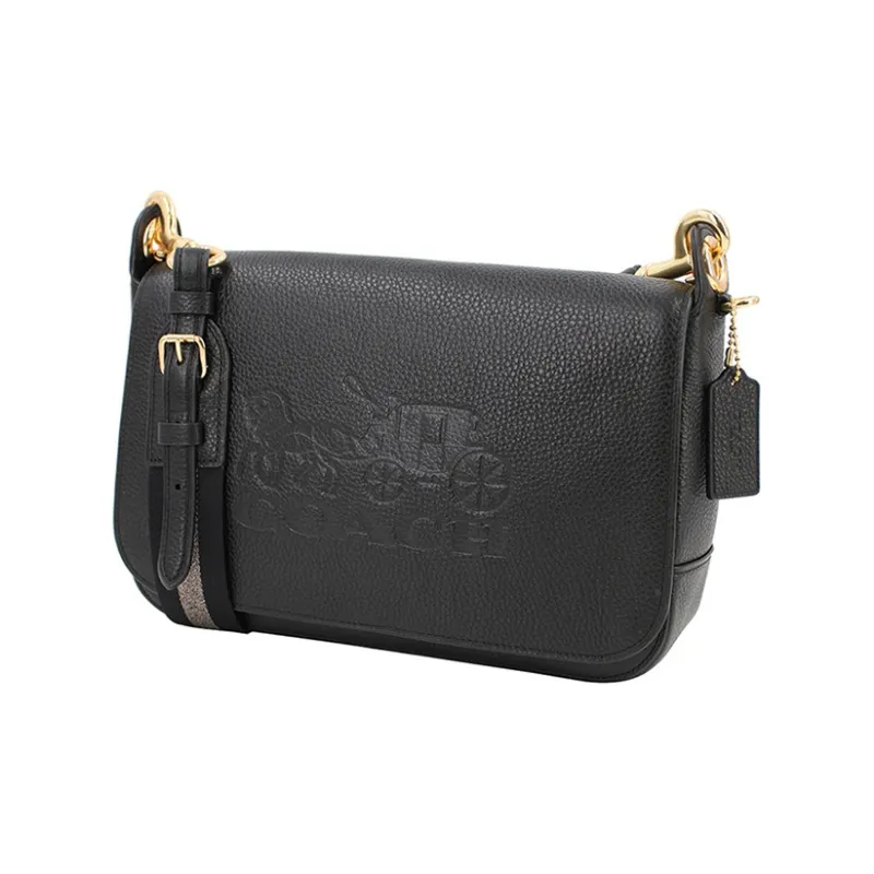 COACH Jes Cow Leather One Shoulder Messenger Bag Crossbody Bag Medium Size Women's Black-1