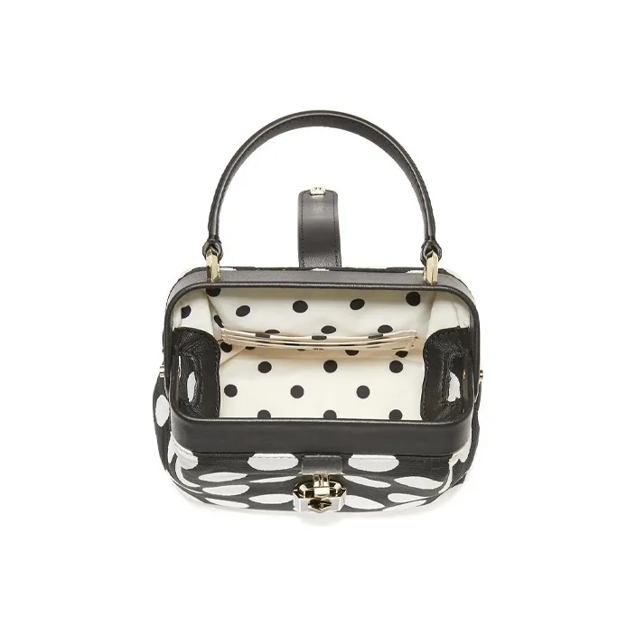 Kate Spade Remedy Fabric Doctor Bag Shoulder Bag Crossbody Bag Handbag Small Size Women's Black With White Polka Dots-2