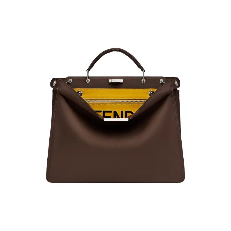 FENDI Peekaboo ISeeU Nylon Shoulder Bag Crossbody Bag Handbag Medium Size Men's Dark Brown-0