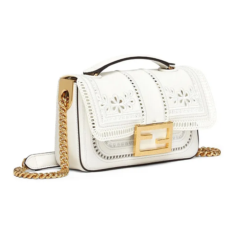FENDI Baguette Calfskin Lambskin Shoulder Bag Crossbody Bag Handbag Mini Women's White-1