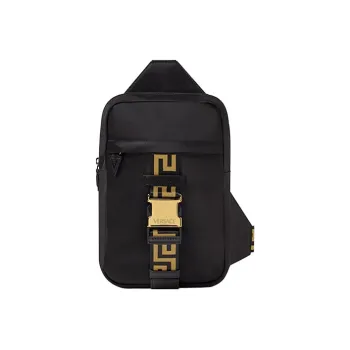 VERSACE Cow Leather Sling Bag Men's Black