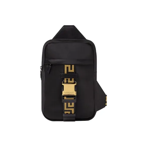 VERSACE Cow Leather Sling Bag Men's Black