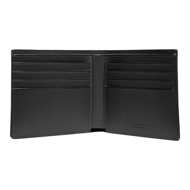 COACH Cow Leather Foldable Card Holder, Wallet Men's Black-1