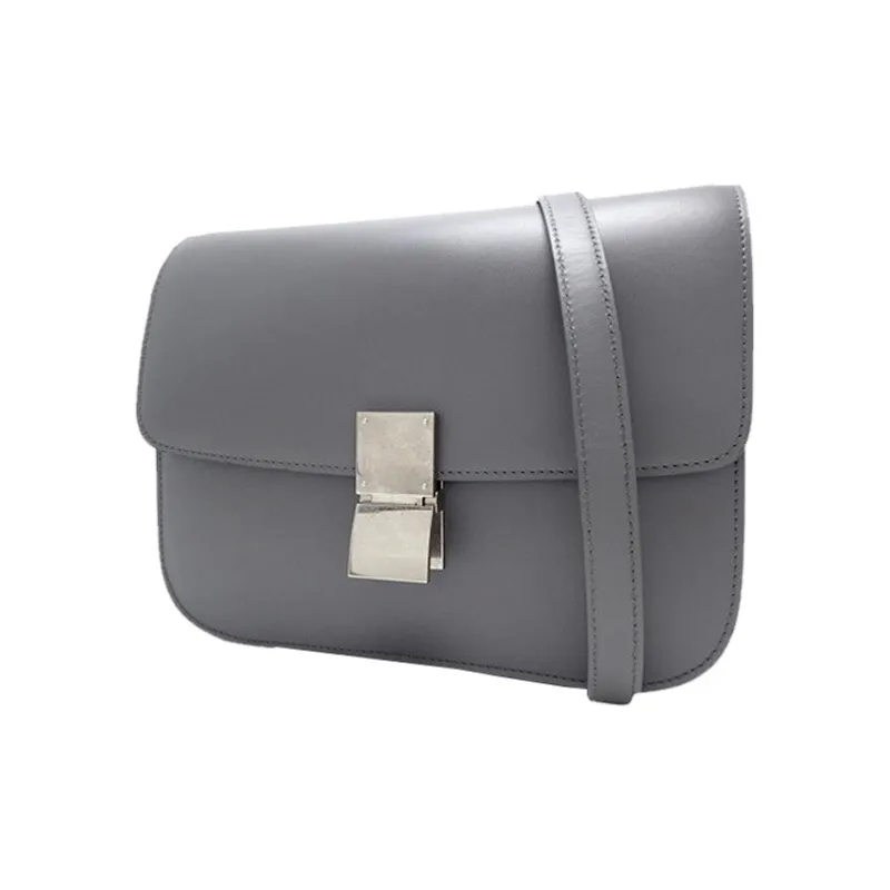 CELINE Classic Bo Cow Leather Tofu Bag Shoulder Bag Crossbody Bag Medium Size Women's Light Gray-1