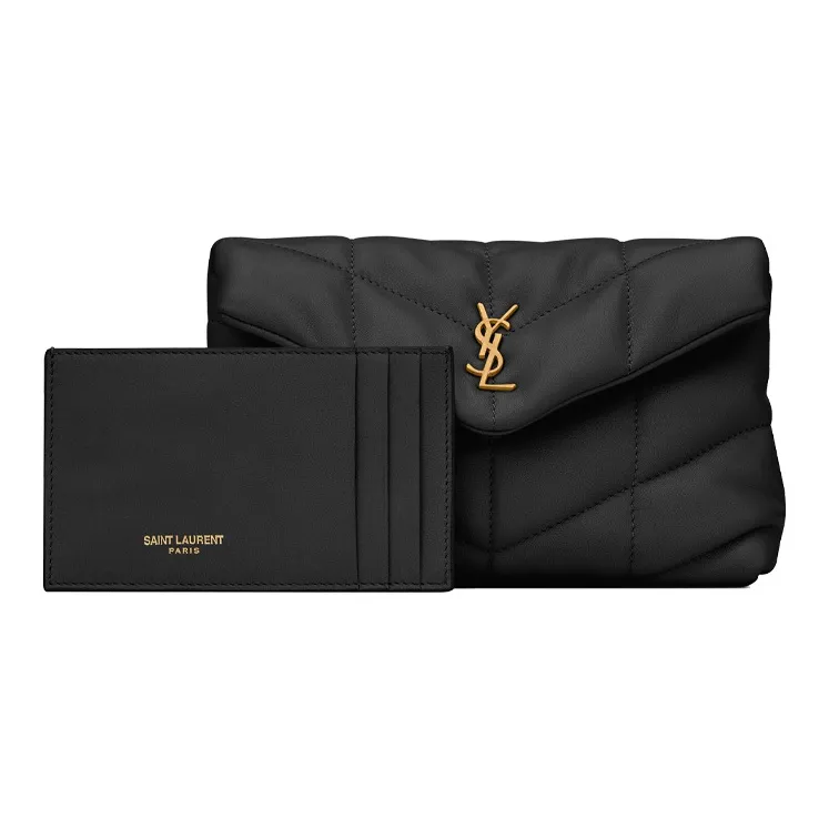 SAINT LAURENT LOULOU Lambskin Makeup Bag Cloud Bag Pillow Bag Clutch Small Size Women's Black-1
