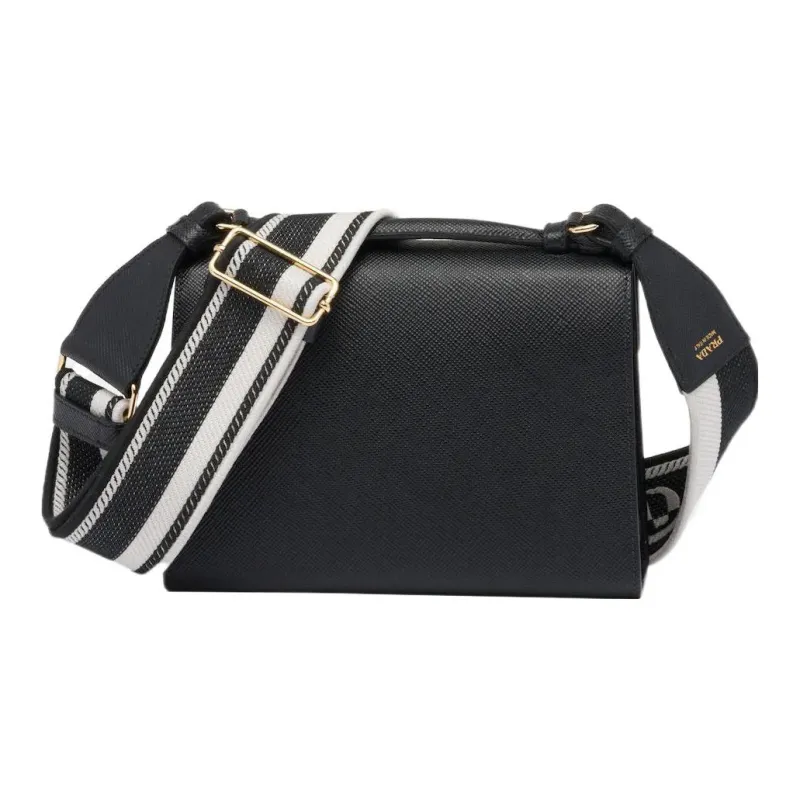 PRADA Monochrome Saffiano Leather One Shoulder Handbag Crossbody Bag Women's Black-1