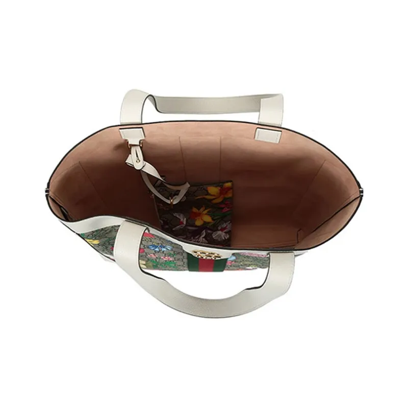 GUCCI Canvas With Leather Tote Bag Shopping Bag Combo One Shoulder Handbag Large Size Women's Multicolor-6