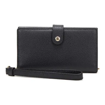 COACH Phone Polished Grained Leather Cell Phone Wrist Bag Clutch Small Size Men's Black