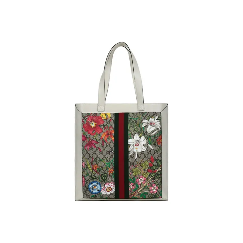 GUCCI Canvas With Leather Tote Bag Shopping Bag Combo One Shoulder Handbag Large Size Women's Multicolor-3