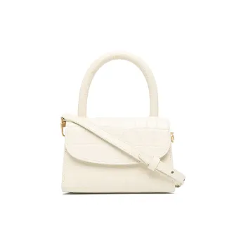By Far Croco Cow Leather Small Square Bag, Portable Crossbody Bag, Shoulder Bag Mini Women's Cream White
