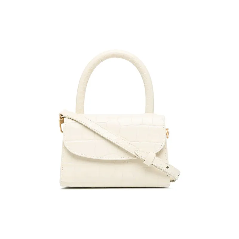 By Far Croco Cow Leather Small Square Bag, Portable Crossbody Bag, Shoulder Bag Mini Women's Cream White-0