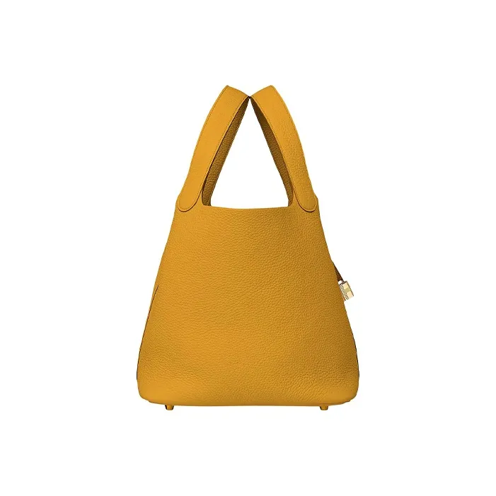 HERMES Picotin Lock Clemence Bullock Leather Bucket Bags Handbags Women's 9D Amber Yellow-1