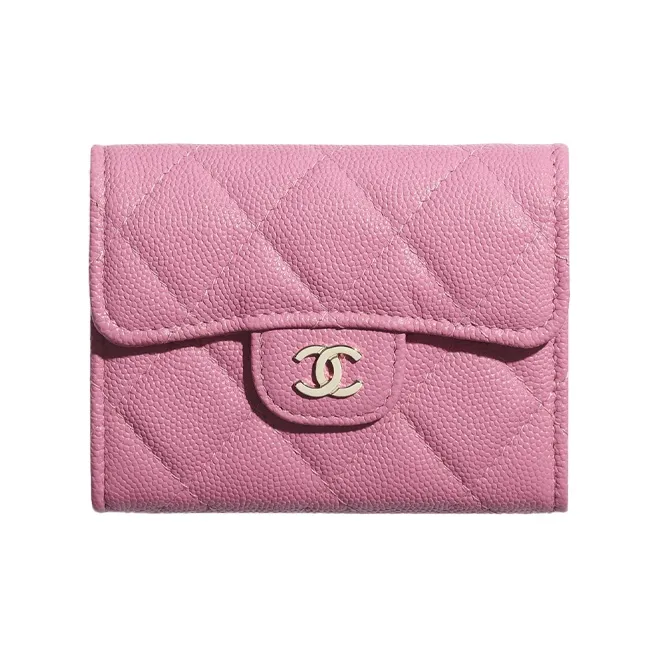 CHANEL Classic Flap CF Caviar Cow Leather & Metal Flap Bag Coin Purse Wallet Women's Pink-0