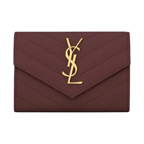 SAINT LAURENT Monogram Cow Leather Wallet Small Size Women's Deep Red