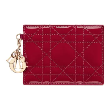 DIOR Lady Dior Calfskin Card Holder, Wallet Women's Cherry Red
