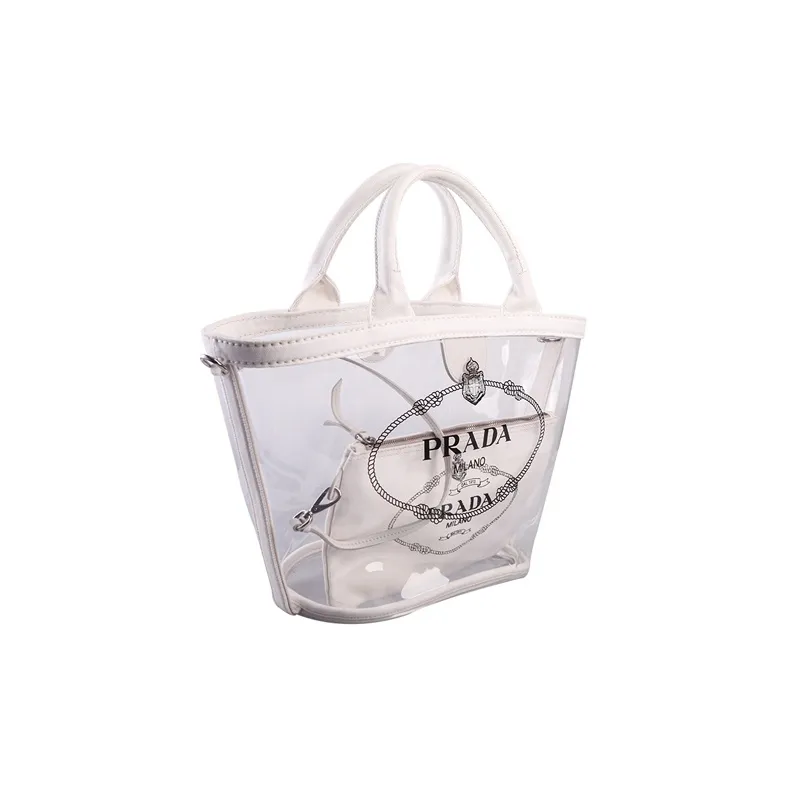 PRADA PVC Canvas Handbag, Shoulder Bag Women's White-1