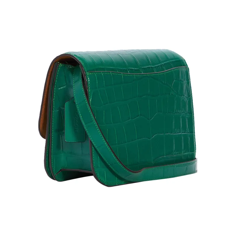 COACH Brynn Crocodile Pattern Leather Crossbody Bag Medium Size Women's Emerald Green-1
