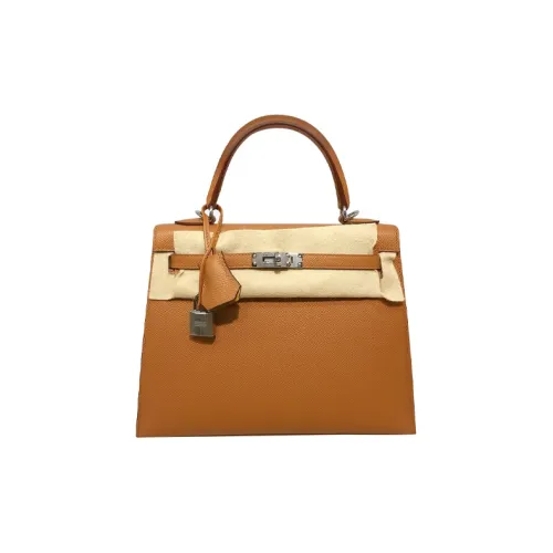 HERMES Epsom Leather Kelly Bag Handbags Women's Golden Brown With 9D Amber Yellow
