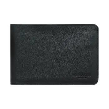 COACH Travel Wallet Cow Leather Wallet Small Size Men's Black