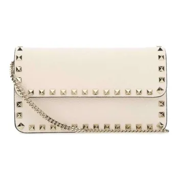 Valentino Rockstud Grained Calfskin Messenger Bag Shoulder Bag Crossbody Bag Clutches Women's White