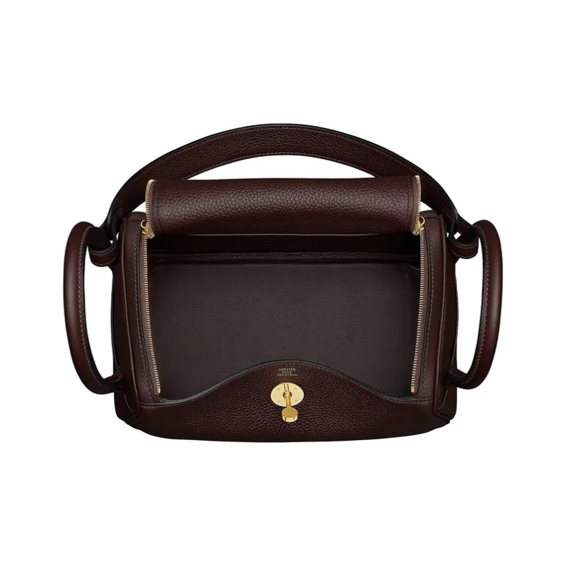HERMES Lindy Clemence Bullock Leather Handbag Shoulder Bag Women's 0G Rouge Sellier Saddle Red-3