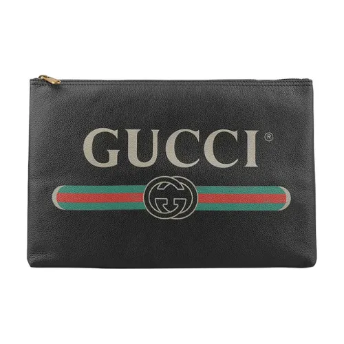 GUCCI Cow Leather Clutch Large Size Men's Black